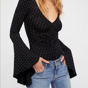 FP black & white bell sleeve top